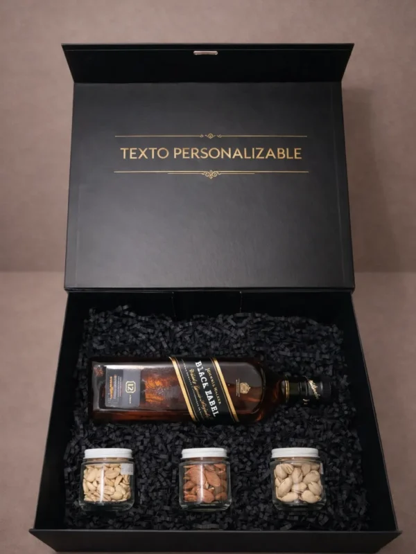 Caja de regalo "Black label" y botanas