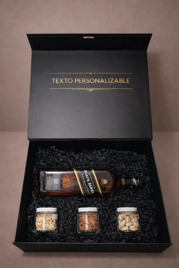 Caja de regalo "Black label" y botanas