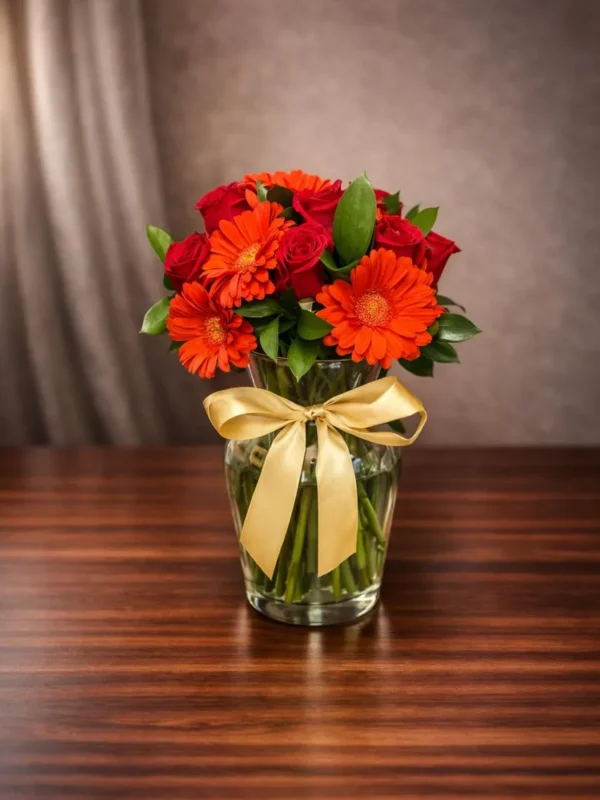 Fusión carmesí (10 rosas y 10 gerberas)