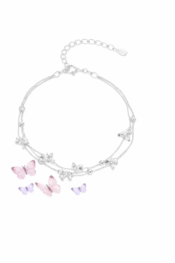 Pulsera Mariposas y Perlas Ajustable