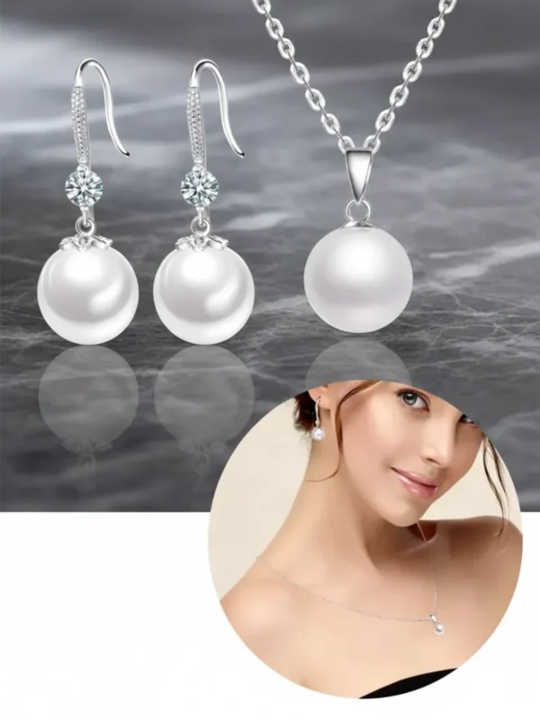 Juego de Aretes y Collar de Perla Plata .925