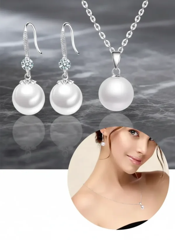 Juego de Aretes y Collar de Perla Plata .925