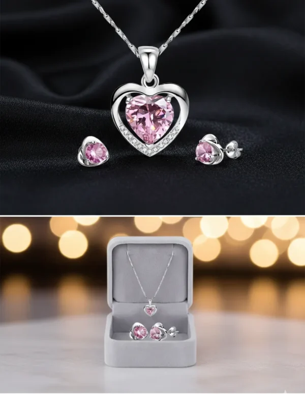 Gemini_Generated_Image_pr2azppr2azppr2a Collar Y Aretes Dije Corazón Cristal Mujer, material Plata.