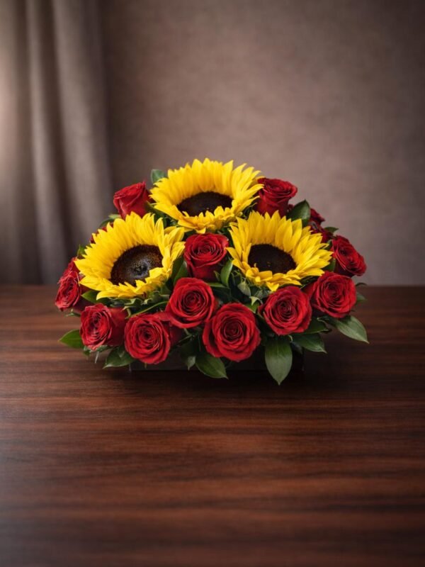 Amor con raíces (15 rosas y 3 girasoles)