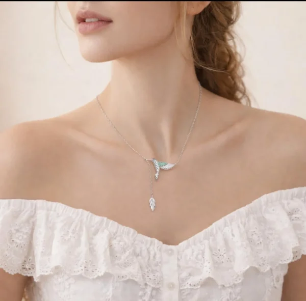 Collar Colibrí Plata 925 Dije Verde Circonita Cadena Ajustable 45cm