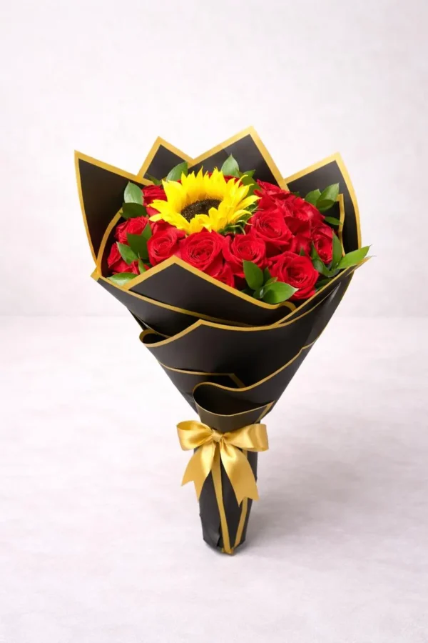 Nuestro amor (24 rosas y 1 girasol)