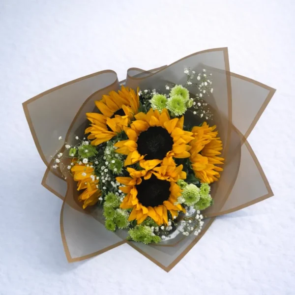 Ramo de 5 girasol y 5 margaritas verdes