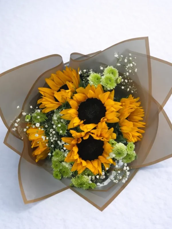 Ramo de 5 girasol y 5 margaritas verdes